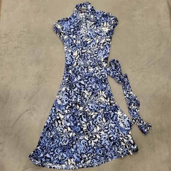 Boston Proper x Muse Full Wrap‎ Blue Dress Womens Size 4 Work Office Stretch - Picture 1 of 7